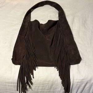 Fringe suede slouchy shoulder bag